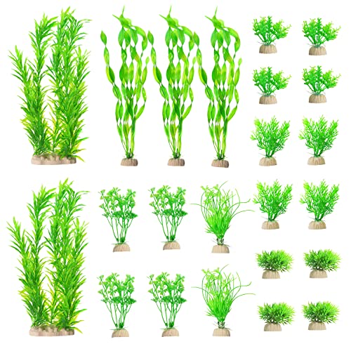 Ctpeng 23 Pcs Aquarium Plants Plastic,Artificial Fish Tank Plant for Aquarium Decoration (Green and White)