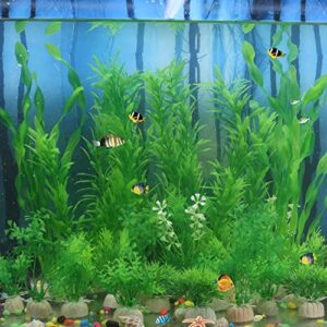 Ctpeng 23 Pcs Aquarium Plants Plastic,Artificial Fish Tank Plant for Aquarium Decoration (Green and White)