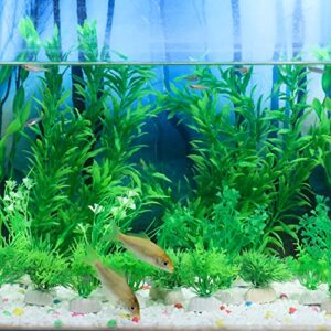 Ctpeng 23 Pcs Aquarium Plants Plastic,Artificial Fish Tank Plant for Aquarium Decoration (Green and White)