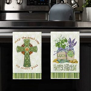 Artoid Mode Shamrock Vase Cross Happy St. Patrick's Day Kitchen Towels Dish Towels, 18x26 Inch Seasonal Spring Decoration Hand Towels Set of 4