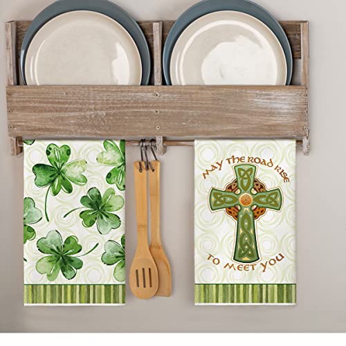 Artoid Mode Shamrock Vase Cross Happy St. Patrick's Day Kitchen Towels Dish Towels, 18x26 Inch Seasonal Spring Decoration Hand Towels Set of 4