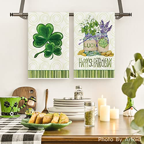 Artoid Mode Shamrock Vase Cross Happy St. Patrick's Day Kitchen Towels Dish Towels, 18x26 Inch Seasonal Spring Decoration Hand Towels Set of 4