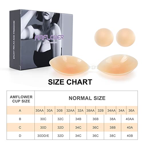 AMFLOWER Adhesive Bra Invisible Self Adhesive Strapless Bra Silicone Push Up with Nipple Covers Reusable for Backless Dress Nude, 30-38D