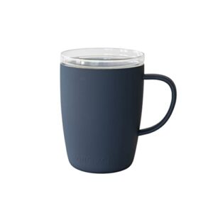 vinglacé stainless steel coffee mug- insulated hot and cold beverage cup with glass insert and lid, 12 oz, navy