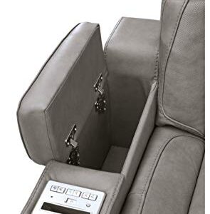 Signature Design by Ashley The Man-Den Leather Power Reclining Sofa, Gray & The Man-Den Leather Power Recliner with Adjustable Headrest & Wireless Charging, Gray