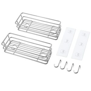 ENIBOE Shower Caddy Adhesive Shower Shelves with 4 Hooks Shower Organizer No Drilling Shower Racks for Inside Shower Wall Mounted Shower Storage for Bathroom Kitchen, Sliver