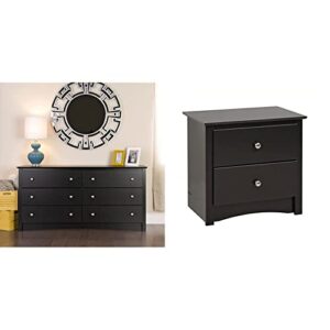 sonoma 6 drawer double dresser for bedroom, black & sonoma 2-drawer nightstand, black