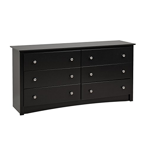 Sonoma 6 Drawer Double Dresser for Bedroom, Black & Sonoma 2-Drawer Nightstand, Black