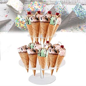 ice cream cone holder 2-tier, 24-cavity round clear acrylic waffle cone display stand baby showers birthday parties weddings anniversaries christmas halloween candy decorative