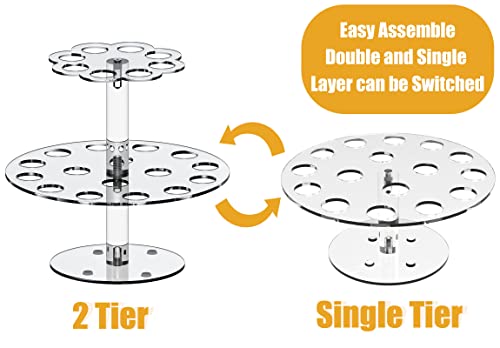 Ice Cream Cone Holder 2-Tier, 24-Cavity Round Clear Acrylic Waffle Cone Display Stand Baby Showers Birthday Parties Weddings Anniversaries Christmas Halloween Candy Decorative