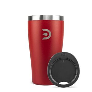 DrinkTanks Insulated Craft Pint Cup - 16 oz Vacuum Insulated Stainless Steel Mug with Lid; Hot/Cold perfect for coffee, iced tea, beer, cocktails, wine, kombucha; Dishwasher Safe (Crimson)
