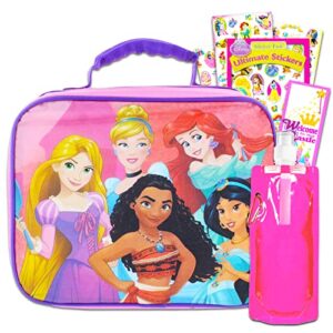 disney princess lunch bag set for girls, kids - bundle with princess school lunch box with pink water pouch, princess stickers and more princess school supplies
