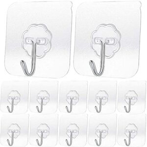 YIKUER Transparent Adhesive Hooks 30 lb(Max), Waterproof & Oilproof Reusable Seamless Hooks, Heavy Duty Wall Hook for Kitchen Bathroom Office (20), (20hook), 2.36