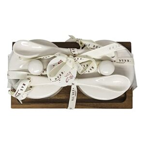 Rae Dunn Christmas Ceramic Jam/Jelly Set with Wooden Tray and 2 Spoons