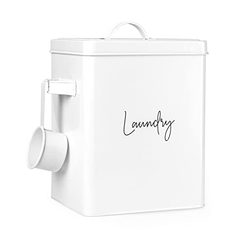 Ilyapa Laundry Powder Container with 2/3 Cup Soap Scoop, White Galvanized Powder Laundry Detergent Container, Scent Booster Container, Storage Bin for Laundry Room