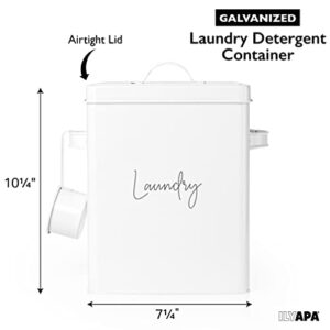 Ilyapa Laundry Powder Container with 2/3 Cup Soap Scoop, White Galvanized Powder Laundry Detergent Container, Scent Booster Container, Storage Bin for Laundry Room