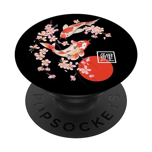 Cherry Blossom Koi Carp Fish Japanese Sakura Graphic Art PopSockets Standard PopGrip