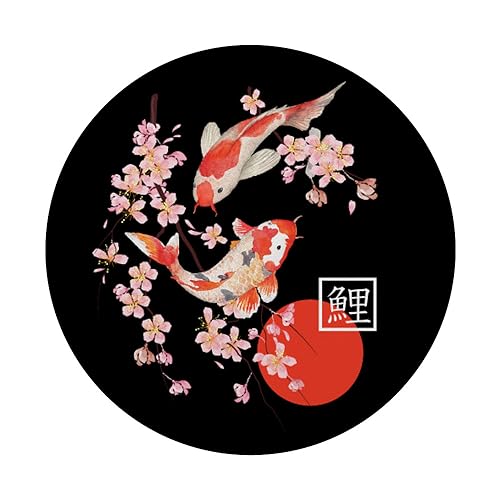 Cherry Blossom Koi Carp Fish Japanese Sakura Graphic Art PopSockets Standard PopGrip