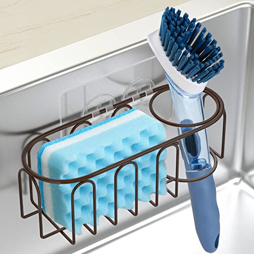 stusgo Sink Sponge Holder for Kitchen Sink, Sink Holder for Brush and Sponge, 2 in 1 Design Adhesive Sponge Caddy Stainless Steel, Rustproof, Waterproof, Bronze