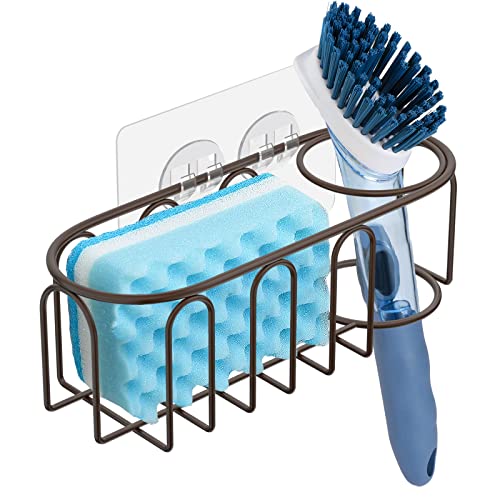 stusgo Sink Sponge Holder for Kitchen Sink, Sink Holder for Brush and Sponge, 2 in 1 Design Adhesive Sponge Caddy Stainless Steel, Rustproof, Waterproof, Bronze