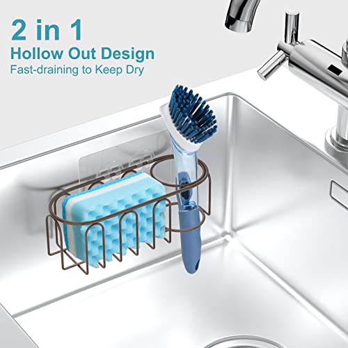 stusgo Sink Sponge Holder for Kitchen Sink, Sink Holder for Brush and Sponge, 2 in 1 Design Adhesive Sponge Caddy Stainless Steel, Rustproof, Waterproof, Bronze