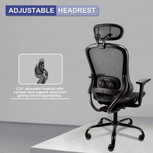 Komene Ergonomic Office Chair High Back Computer Chair Breathable Mesh Desk Chair, Adjustable Headrest and Lumbar Support with 3D Armrest Heavy-Duty Swivel Task Chair, Maximum Load 300lbs