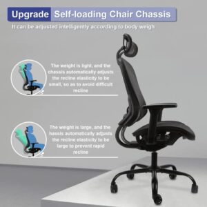 Komene Ergonomic Office Chair High Back Computer Chair Breathable Mesh Desk Chair, Adjustable Headrest and Lumbar Support with 3D Armrest Heavy-Duty Swivel Task Chair, Maximum Load 300lbs