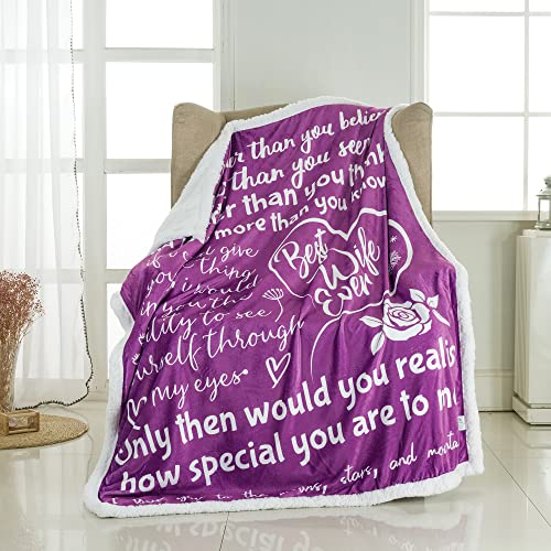 Wife Blanket Happy Anniversary Romantic Gifts - Luxurious Throw Blankets with Loving Messages for Gift for Her | Snuggly Soft Blanket from Husband for Valentine's Day Wife Gifts | 50" X 60"