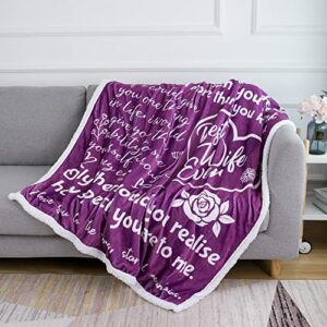 Wife Blanket Happy Anniversary Romantic Gifts - Luxurious Throw Blankets with Loving Messages for Gift for Her | Snuggly Soft Blanket from Husband for Valentine's Day Wife Gifts | 50" X 60"