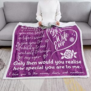 Wife Blanket Happy Anniversary Romantic Gifts - Luxurious Throw Blankets with Loving Messages for Gift for Her | Snuggly Soft Blanket from Husband for Valentine's Day Wife Gifts | 50" X 60"