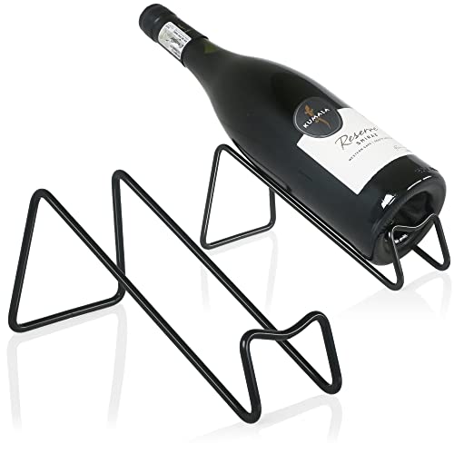 kaileyouxiangongsi Metal Wine Rack Freestanding -Tabletop Wine Rack Holder - Countertop Wine Bottle Holder - Geometric Design for Table Top Wine Bottle Storage Rack,Perfect Wine Holder Stand (Black)