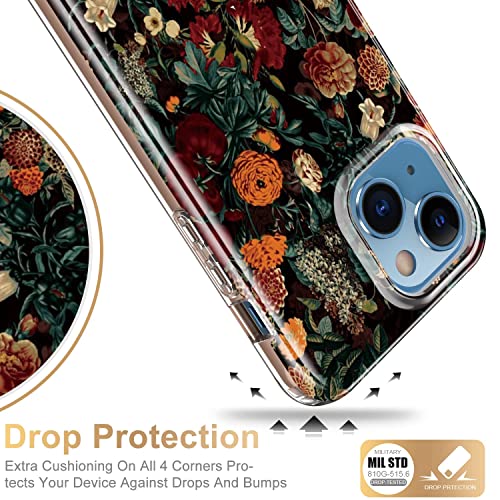 Esdot iPhone 13 Case with Built-in Screen Protector,Military Grade Rugged Cover with Fashionable Designs for Women Girls,Protective Phone Case for Apple iPhone 13 6.1'' Flower Garden