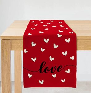 arkeny valentines day table runner 13x72 inches, love heart seasonal farmhouse burlap red indoor kitchen dining table decorations for home party at057-72