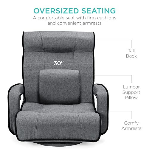 Best Choice Products Oversized Gaming Chair Large 360-Degree High Back Swivel Floor Chair, Big & Tall Multipurpose w/Lumbar Support Pillow, Armrests, Adjustable Foldable Backrest - Dark Gray