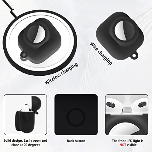 2 in 1 Protective Case Combo Set Compatible for Apple AirPods 3(2021) AirTag, GPS Tracker Holder with 2 PCS TPU Screen Protector&Keychain, Soft Silicone Anti-Lost Anti-Scratch Skin Cover(Black)