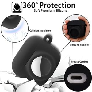 2 in 1 Protective Case Combo Set Compatible for Apple AirPods 3(2021) AirTag, GPS Tracker Holder with 2 PCS TPU Screen Protector&Keychain, Soft Silicone Anti-Lost Anti-Scratch Skin Cover(Black)