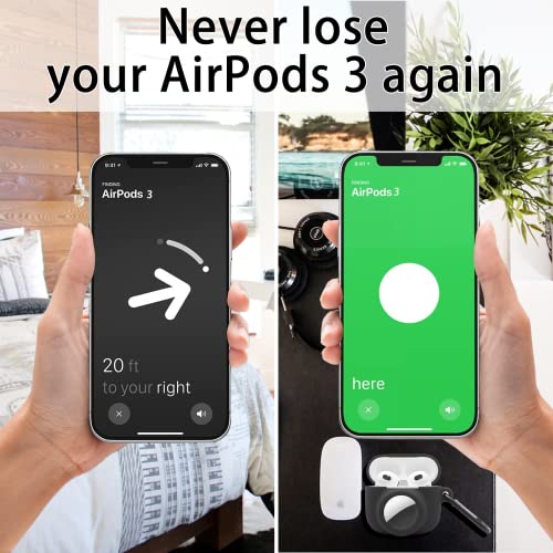 2 in 1 Protective Case Combo Set Compatible for Apple AirPods 3(2021) AirTag, GPS Tracker Holder with 2 PCS TPU Screen Protector&Keychain, Soft Silicone Anti-Lost Anti-Scratch Skin Cover(Black)