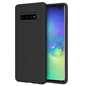 meifei galaxy s10 plus case,liquid silicone dual layer hybrid hard pc& soft silicone, gel rubber bumper slim fit shockproof protective phone case, phone cover for samsung galaxy s10 plus - black