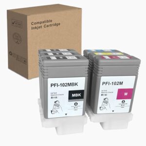 primer ink compatible canon ink cartridge replacement for pfi-102 imageprograf ipf500 510 600 605 610 650 655 700 710 720 750 755 760 765 130ml ink cartridge(2mbk, bk, c, m, y) 6 pack