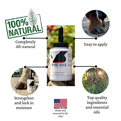 Pure Sole Hoof Oil - All Natural Hoof Conditioner for Horses with Hoof Oil Brush Applicator - Strengthens, Moisturizes and Treats Hoof Problems - 16 fl oz.