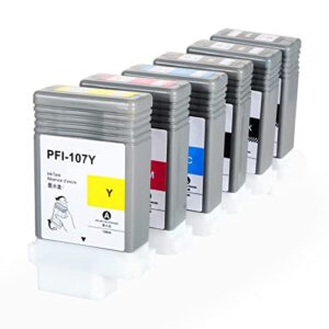 Primer Ink Compatible Ink Cartridge Replacement for Canon PFI107 PFI-107 IPF6705B001 iPF670 iPF680 iPF685 iPF780 iPF770 iPF785 (2MBK, 1BK, C, M, Y) 6 Pack, Cyan