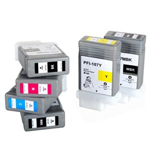 Primer Ink Compatible Ink Cartridge Replacement for Canon PFI107 PFI-107 IPF6705B001 iPF670 iPF680 iPF685 iPF780 iPF770 iPF785 (2MBK, 1BK, C, M, Y) 6 Pack, Cyan