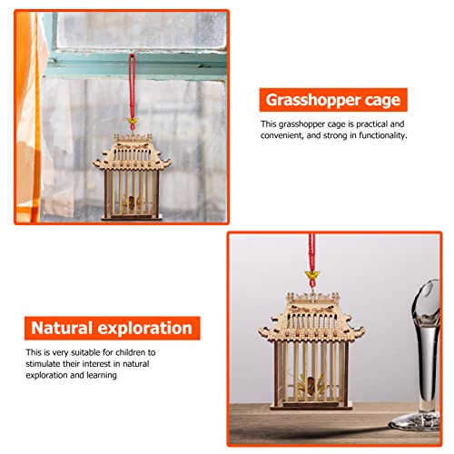 Balacoo Wooden Insect House Grasshopper Cage Bug Habitat Box Insect Critter Cages Garden Hanging Insert Cage for Grasshopper Crickets Insect Light Brown 1