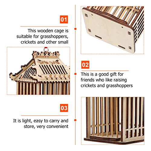 Balacoo Wooden Insect House Grasshopper Cage Bug Habitat Box Insect Critter Cages Garden Hanging Insert Cage for Grasshopper Crickets Insect Light Brown 1