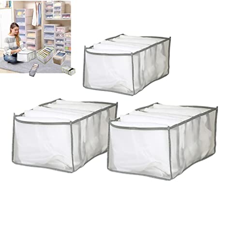 3PCS-7Grids Wardrobe Clothes Organizer and Storage Grids For Jeans Drawers Pants and Leggings (Gray,3PCS 7Grids - Jeans)