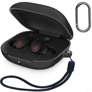 jiml compatible with beats fit pro case soft silicone skin case cover shock-absorbing protective case with keychain and lanyard for beats fit pro 2021 (black)