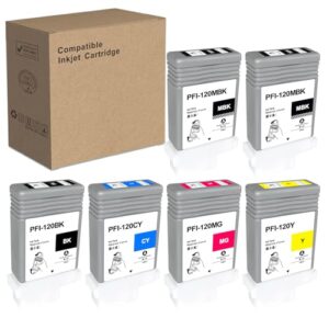 primer ink compatible canon pfi-120 pfi 120 ink cartridge replacement for canon imageprograf ipf tm-series tm-200 tm-300 tm-305 tm-205 (2 matte black, 1 black, 1 cyan, 1 magenta, 1 yellow, 6-pack)