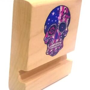 Skeleton Head Printed Phone Holder,Wooden Cell Phone Holder Desktop Smartphone Cell Phone Holder