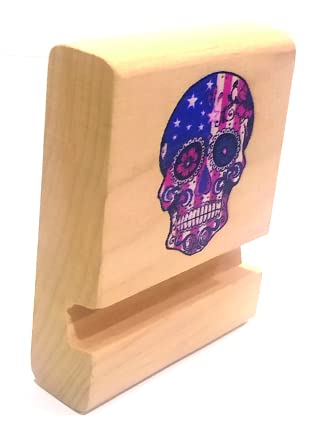 Skeleton Head Printed Phone Holder,Wooden Cell Phone Holder Desktop Smartphone Cell Phone Holder