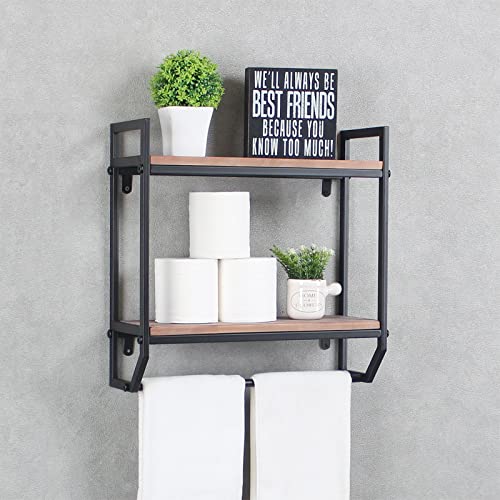 Industrial Bathroom Shelves Wall Mounted,Rustic Pipe Shelving Wood Shelf with Towel Bar,Farmhouse Towel Rack,Metal Floating Shelves Towel Holder,Shelf Over Toilet(Blcak)